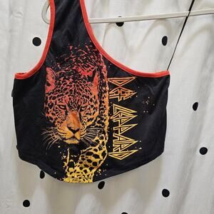 Def Leppard black one shoulder cropped top orange yellow ombre cheetah XL